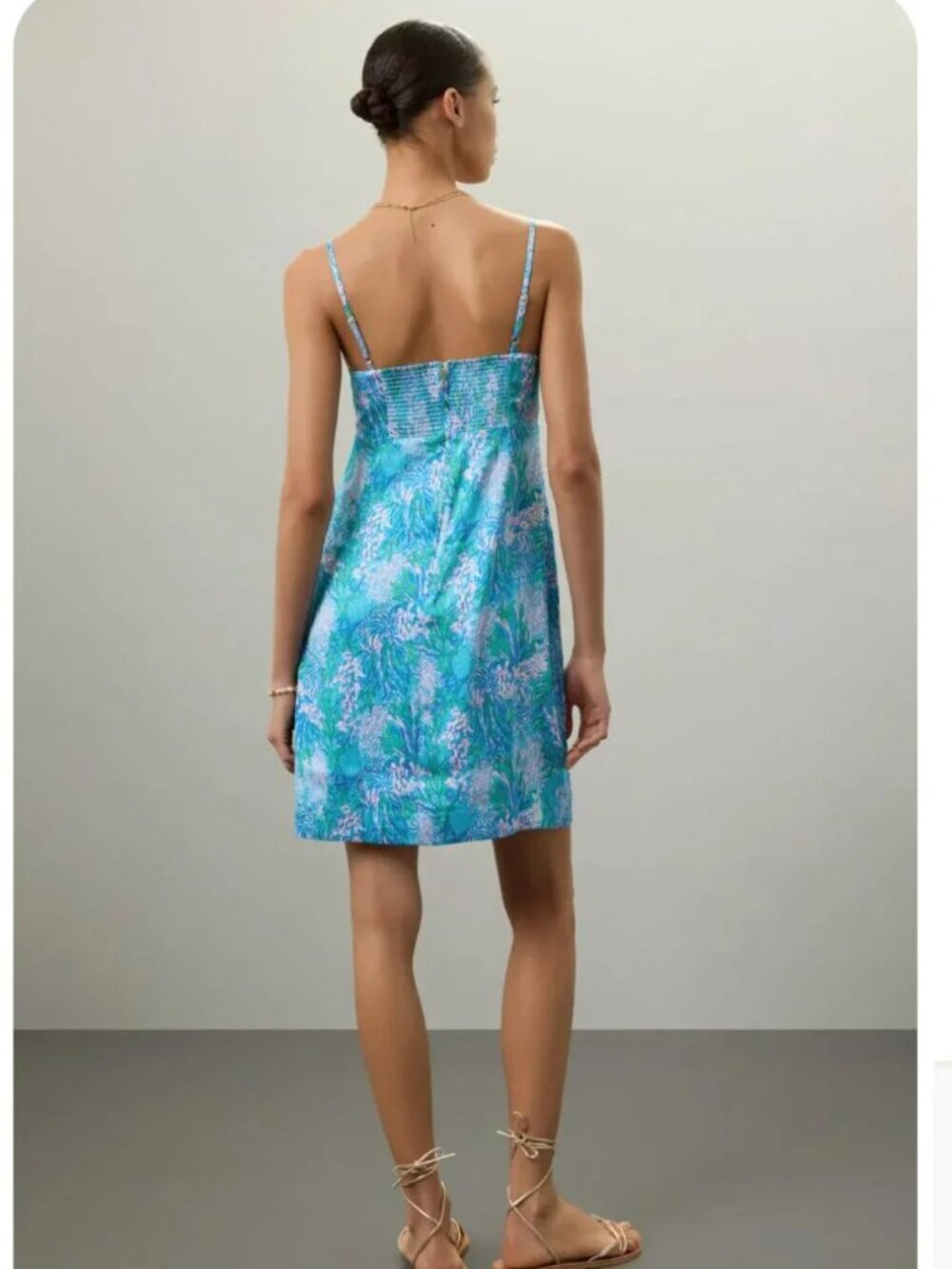 Lilly Pulitzer Gillian Satin Slip Mini Dress Las Olas Aqua blue coral print 6 - Picture 3 of 9